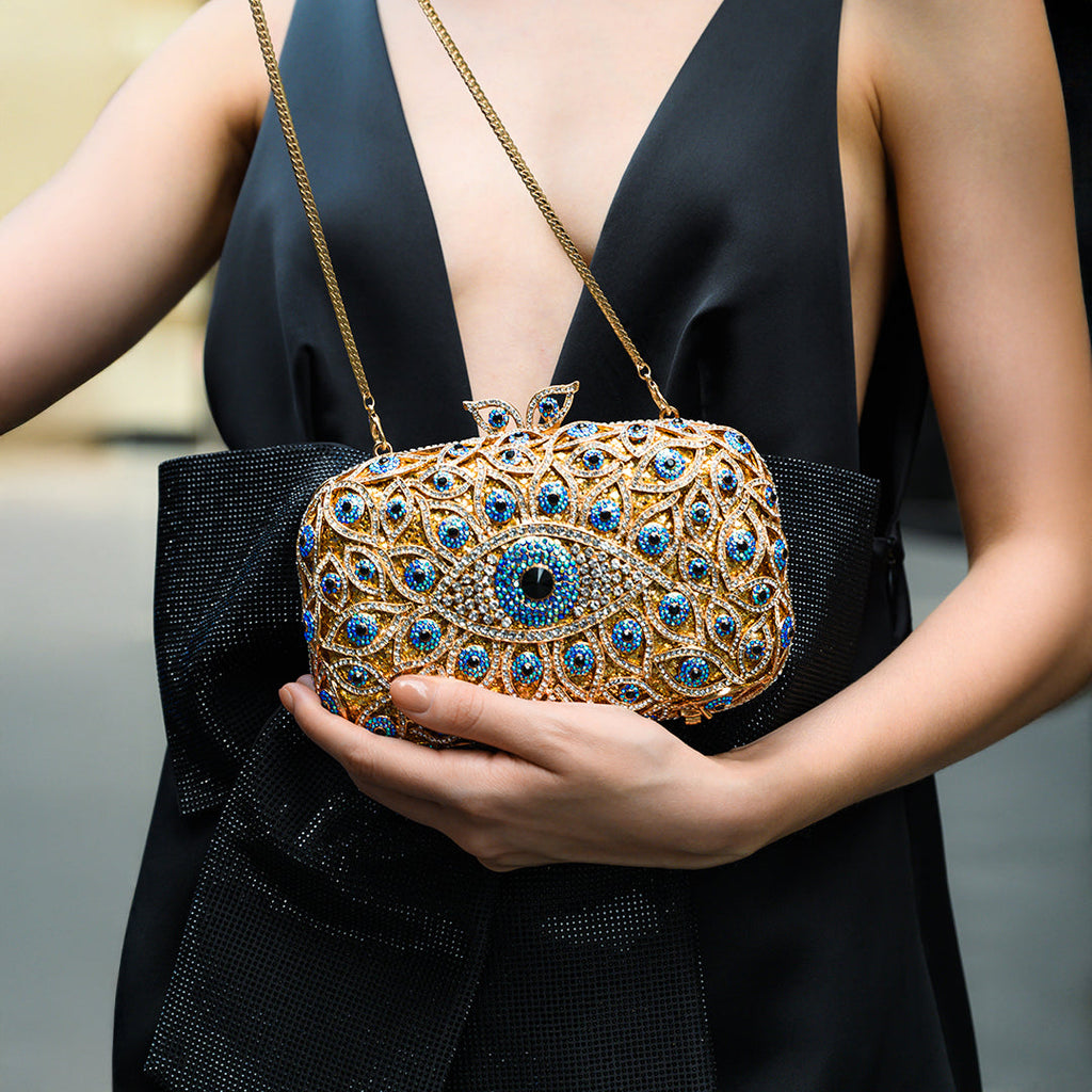 Crystal Evil Eye Clutch Bag - Gold