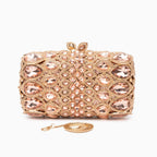 (CS) Reina Rhinestones Crystals Clutch Bag - Rose Gold
