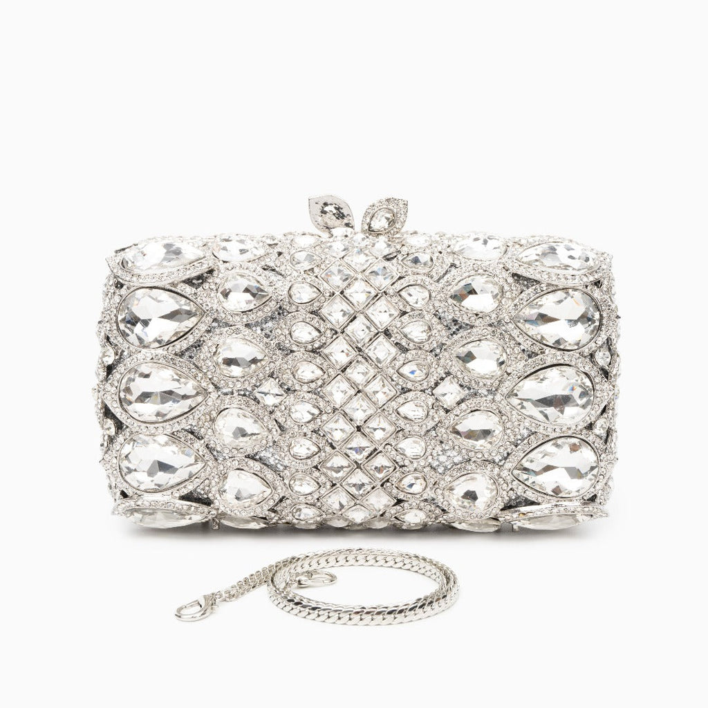 (CS) Reina Rhinestones Crystals Clutch Bag - Silver