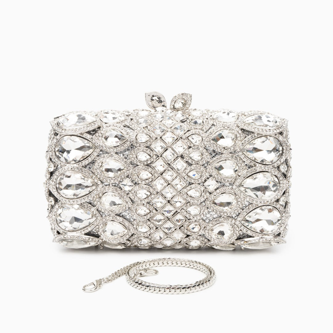 (CS) Reina Rhinestones Crystals Clutch Bag - Silver