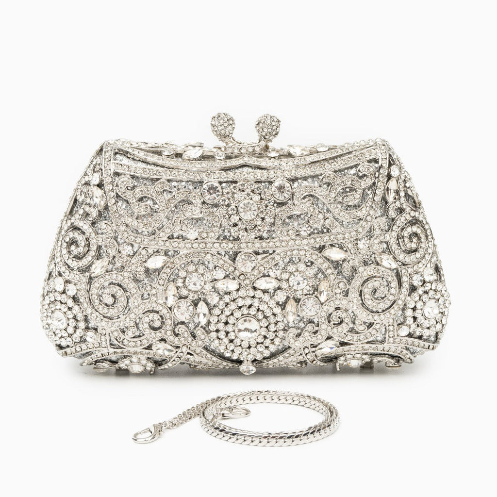Ayanne Crystal Covered Clutch Bag - Silver