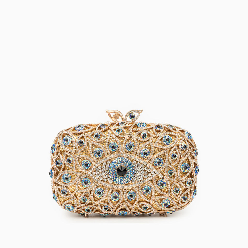 Crystal Evil Eye Clutch Bag - Gold